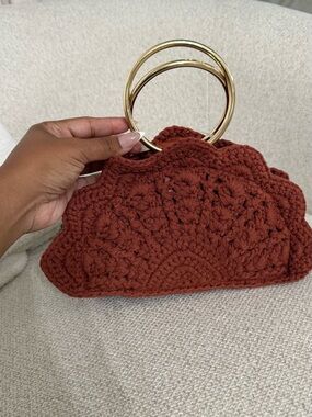 Handmade Rust Crochet Clutch with Gold Rings
